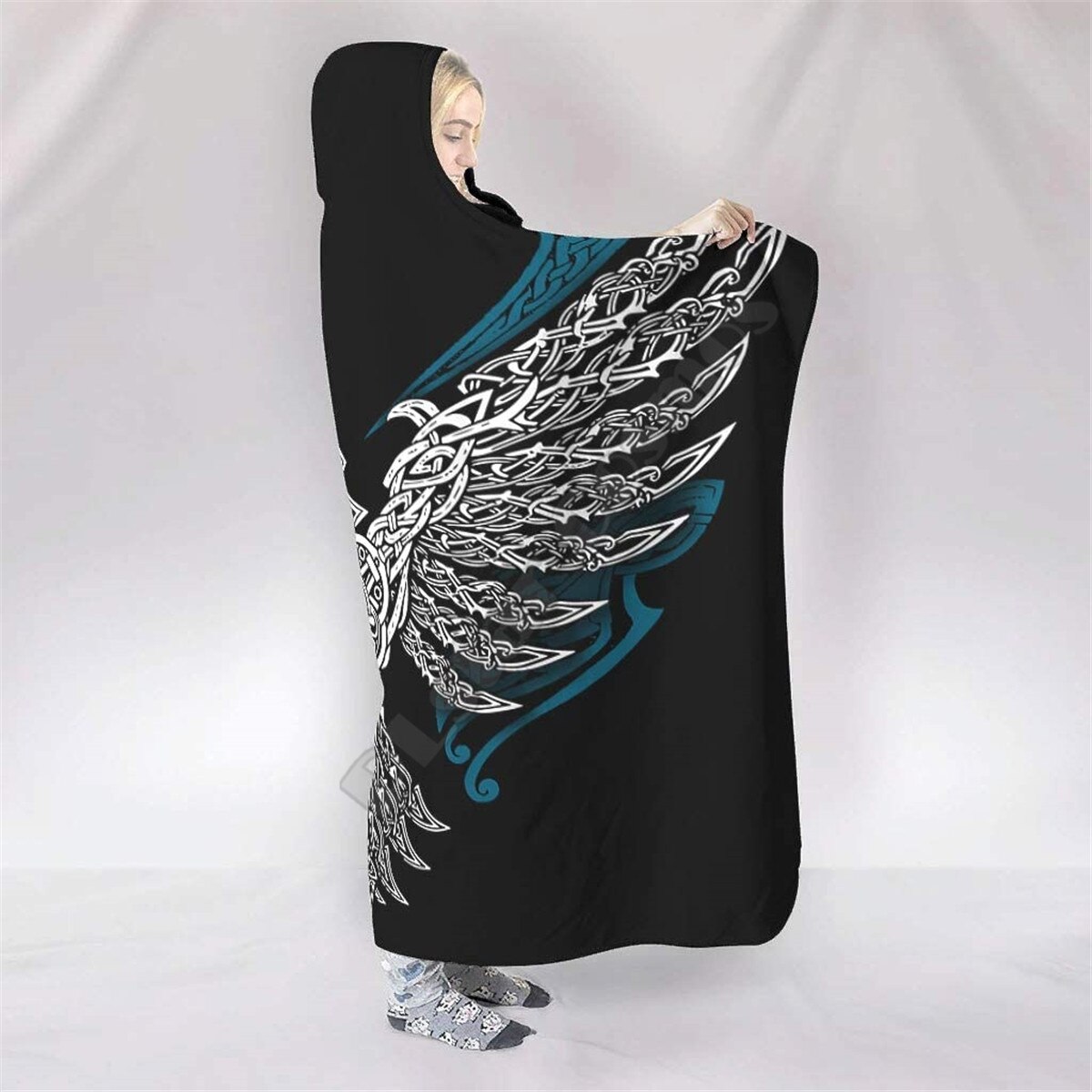 Ravens dans la mythologie nordique Viking couverture à capuche, polaire Sherpa colorée pour enfant et adulte, literie gigoteuse microfibre