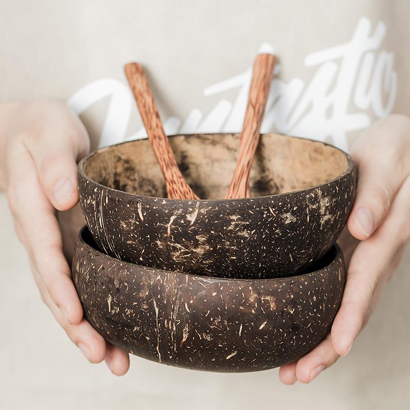 Eco Vriendelijke Natuurlijke Kokosnoot Kom Houten Ramen Fruit Salade Noedelkom Rijstkom Craft Decoration Leuke Soepkom Set