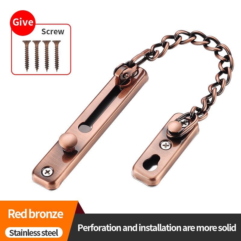 JZPENG anti-theft chain door chain home door latch door lock anti-theft lock security lock door lock anti-lock pin punch-free: Punch red patina