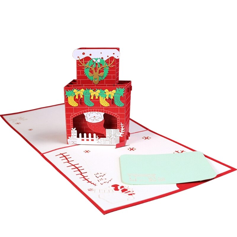 3d pop-up juletræ santa lykønskningskort xmas år postkort invitationer: 2
