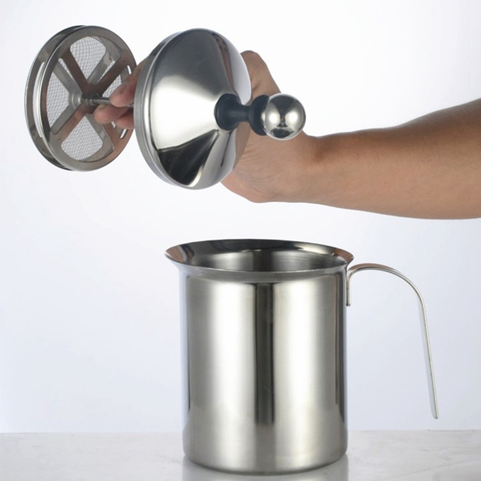 800Ml Handmatige Melkopschuimer Rvs Cappuccino Melk Creamer Schuim Mesh Koffie Foamer Creamer Keuken Applicance