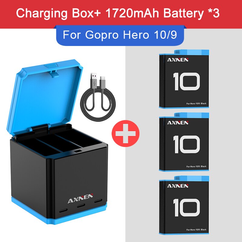Zestaw baterii lub ładowarki do GoPro Hero 10 9 8 7 6 5 Gopro akcesoria do oryginalnego Go Pro Hero10 Hero8 Hero9 czarny aparat akcji: G9G10 1Charger 3B