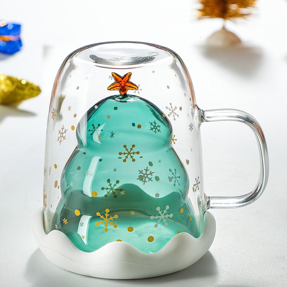 Creatieve Dubbele Laag Glas Kerstboom Ster Water Cup Hoge Temperatuur Mok Glas Kerstboom Ster Ing Cup 250ml B4