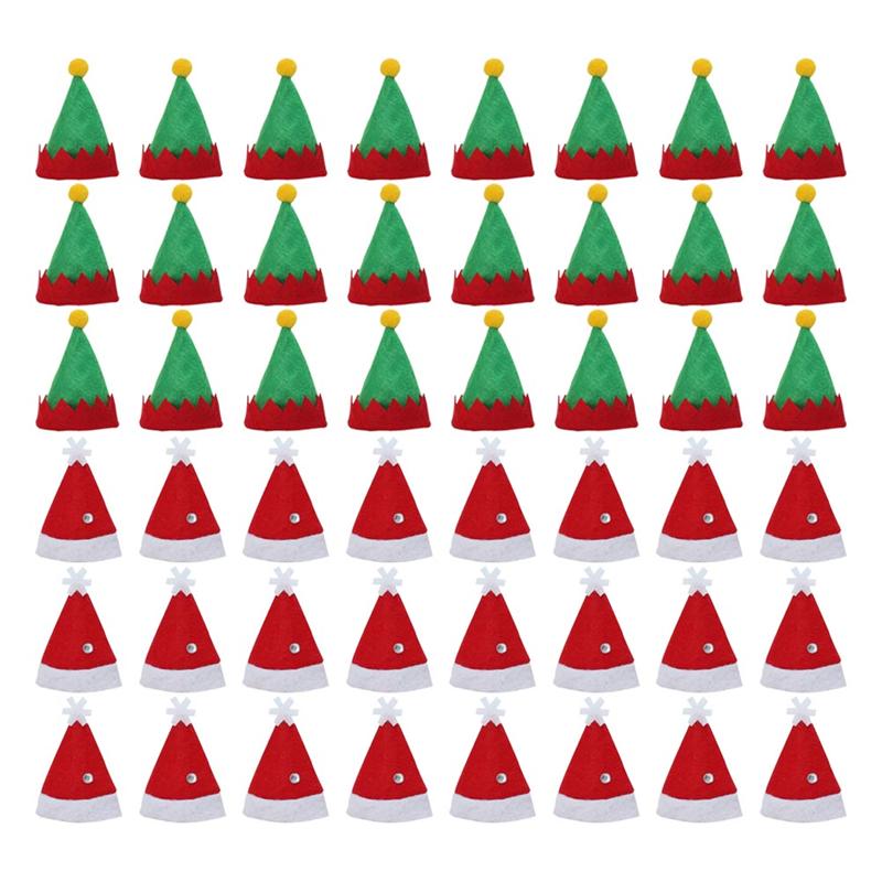 48pc mini julemandshat slikkepind top topper cover glædelig julepynt vinflaske beskyttelseshætte slik pakning hatte: 48 stk hver 24 stk