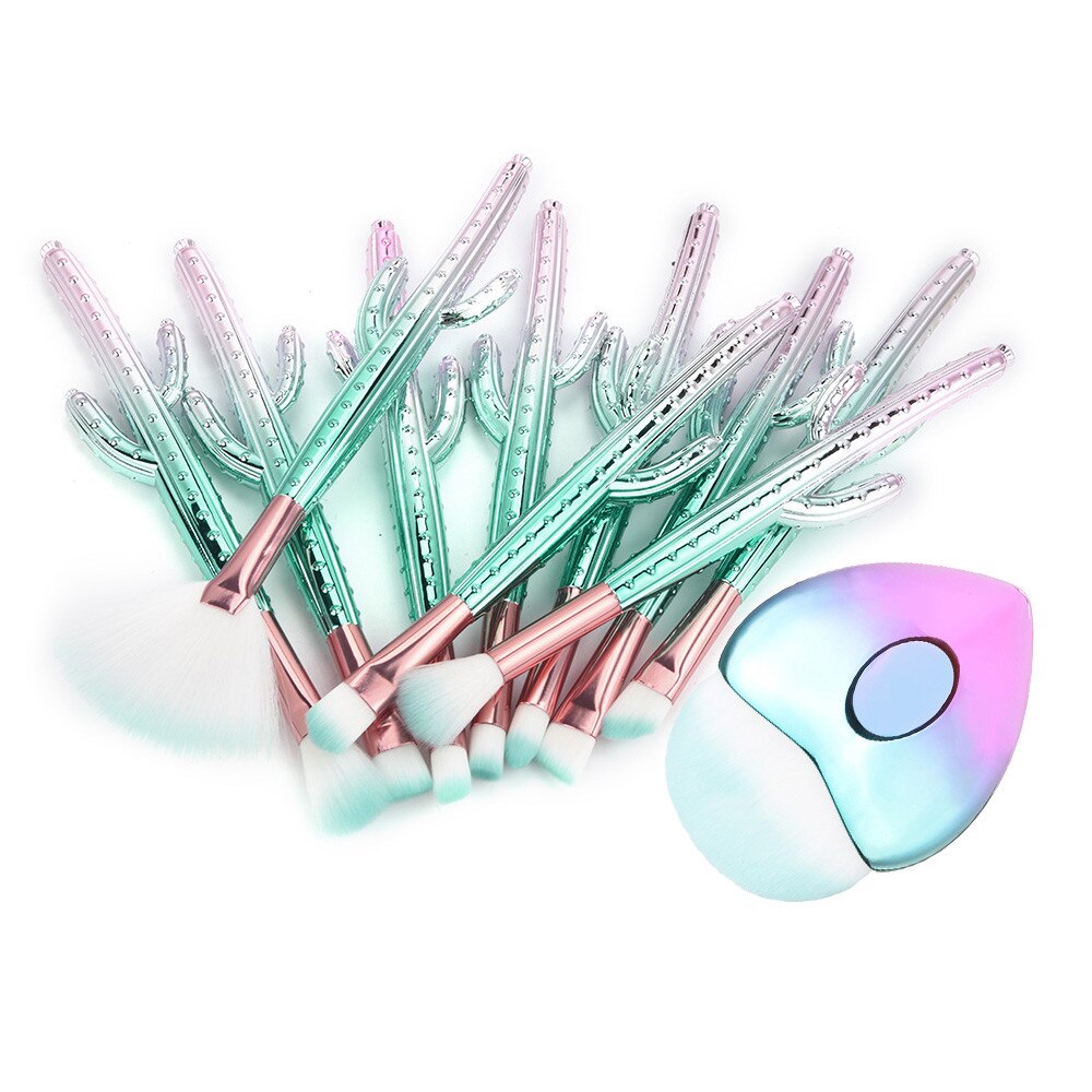 Multicolore 11 pièces Fony Cactus maquillage Nylon fondation de cheveux sourcil Eyeliner Blush cosmétique correcteur pinceaux directe