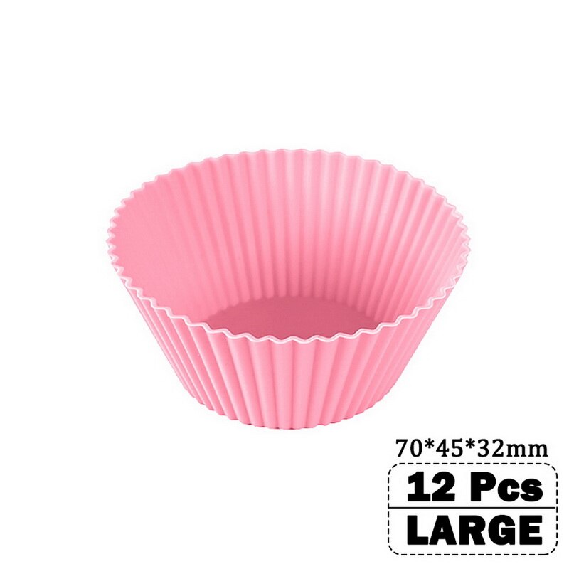 12 pièces/ensemble cuisson tasse Liner cuisson moules forme ronde Silicone Cupcake moule fabricant moule plateau bricolage gâteau décoration outils: pink large
