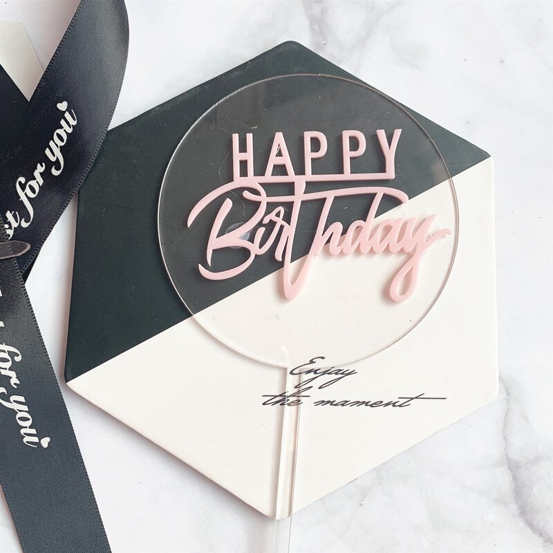 Gold Happy Birthday Cake Topper Gold Foil Round Acrylic Cake Topper For Kids Birthday Party Cake Decorations Baby Shower: Pink