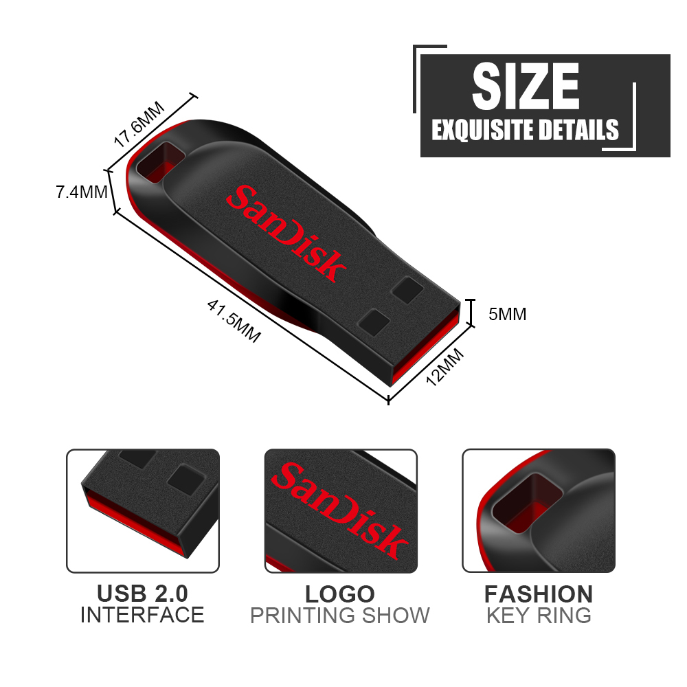 SanDisk Cruzer Blade USB 2.0 Flash Drive 128GB 64GB 32GB 16G Pendrive Original Sandisk Memory Stick SDCZ50 Flash Disk USB2.0