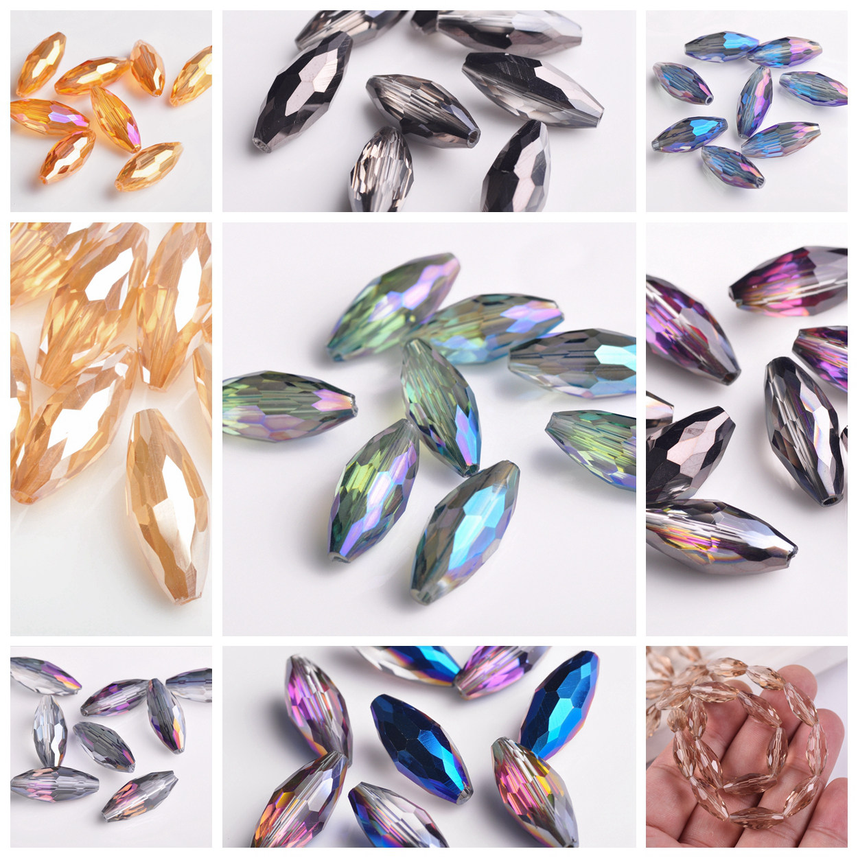 Cuentas artesanales sueltas de cristal de corte facetado de tubo ovalado de 18x8mm para fabricación de joyería DIY