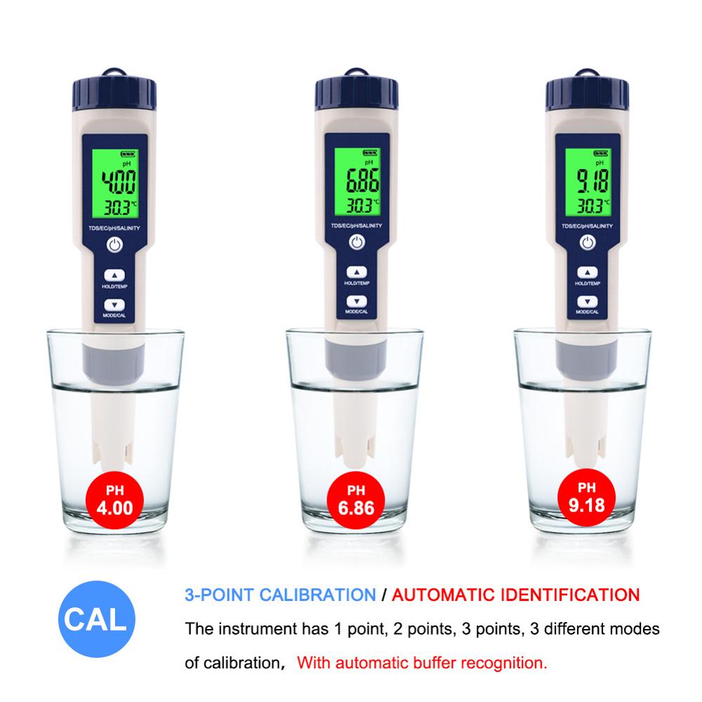 5 i 1 bærbar digital vandmonitor vandmåler, der måler vandkvalitetsrenhedstester swimmingpool drikkevandsakvarium
