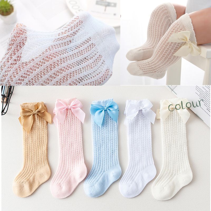 Chaussettes à nœud papillon pour bébé fille, en coton, mignonnes, hautes, en maille, pour enfants de 0 à 2 ans, collection printemps et été