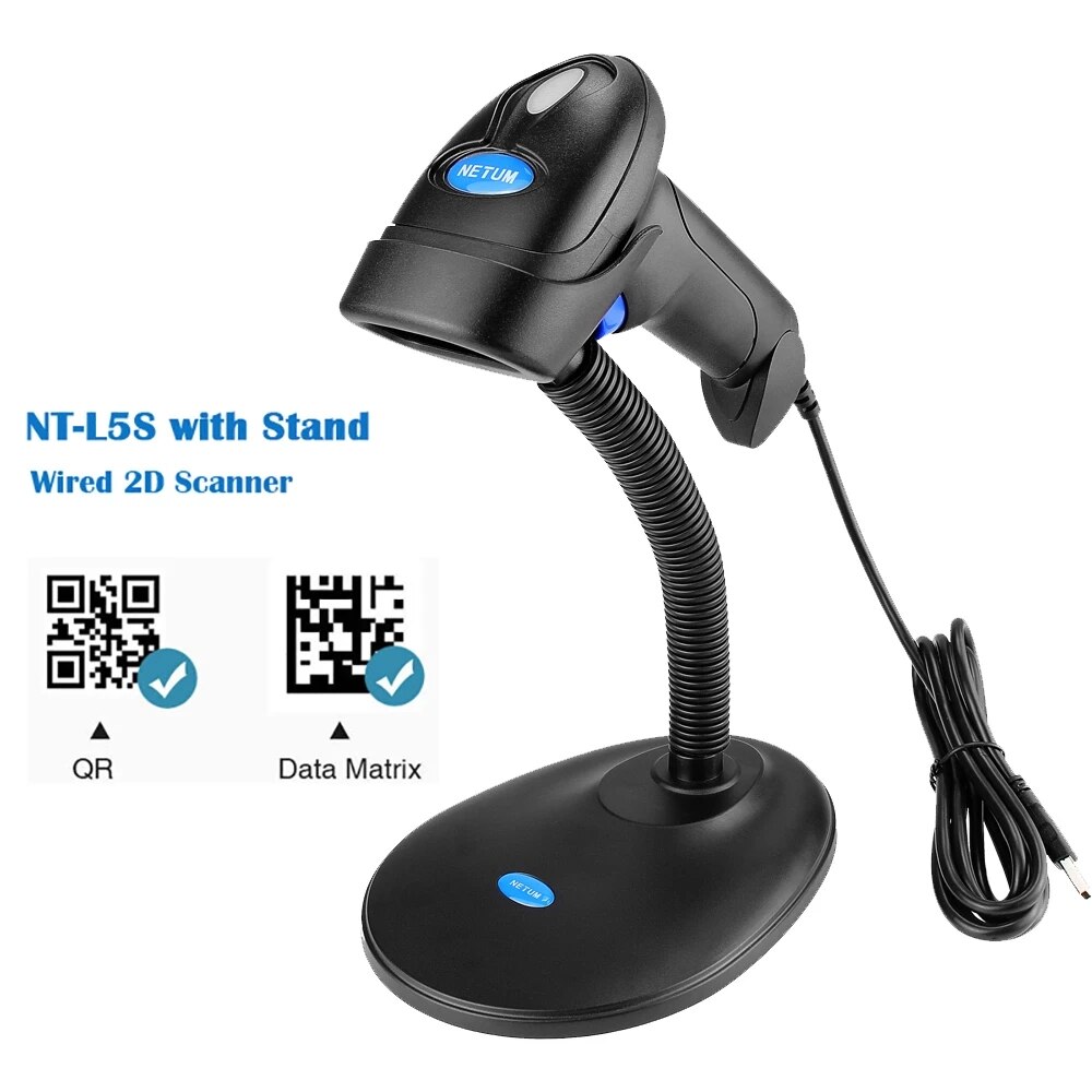 Scanner di codici a barre cablato CCD NETUM 1D e lettore di codici a barre Wireless 2.4G distanza di trasferimento Wireless 100 metri per POS e inventario: L5 with stand