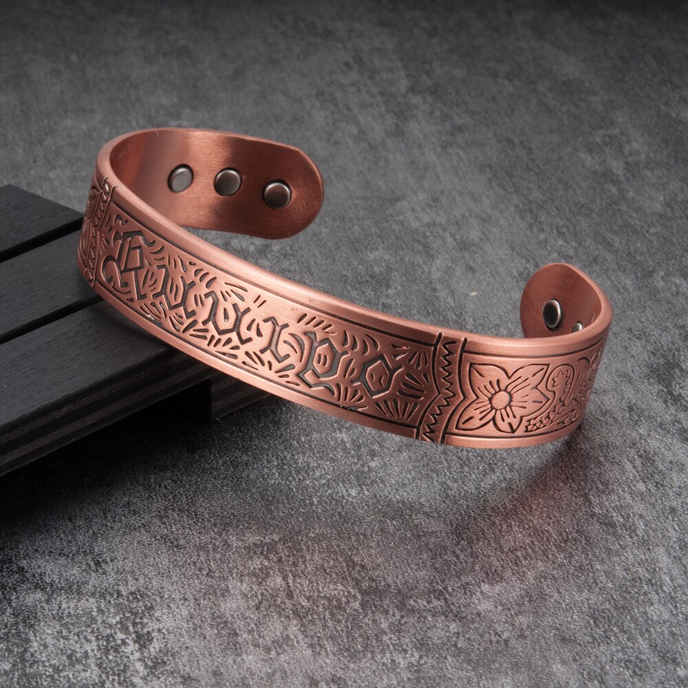 Vinterly Buy 1 Get 1 Pure Copper Bracelet Men Energy Magnetic Bracelet Copper Wide Adjustable Cuff Bracelet Bangles for Men