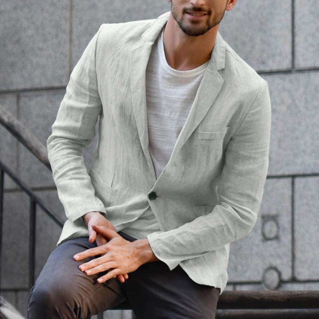 Пиджак мужской jakkesæt herre slim fit linned blanding lomme solide langærmede jakkesæt blazer jakke outwear