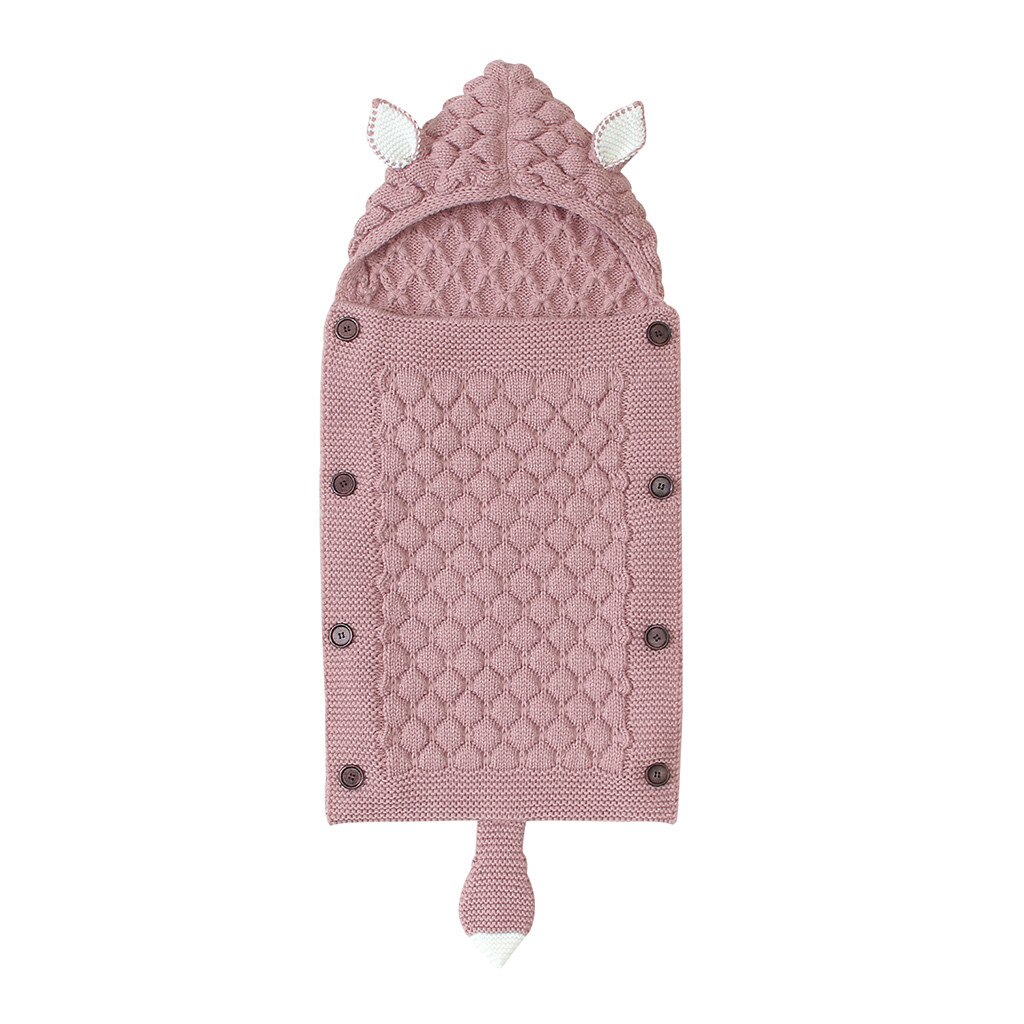 Kniting Receiving Blankets for Newborn Baby Cartoon Rabbit Ear Infant Baby Button Knitted Winter Sleeping Blanket: E
