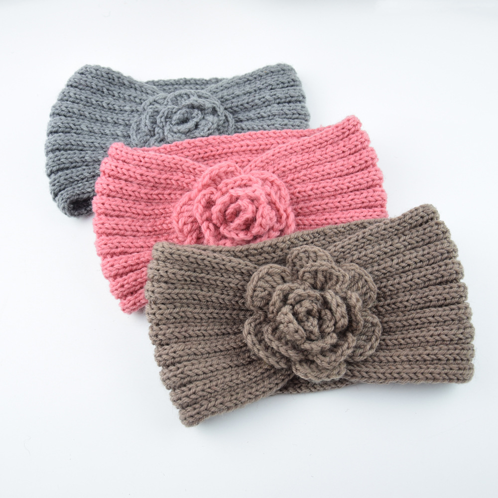 Vrouwen Rose Bloem Gebreide Hoofdbanden Vrouwen Herfst Winter Gehaakte Hoofd Wrap brede Wollen Haarband Tulband Bandana Haaraccessoires