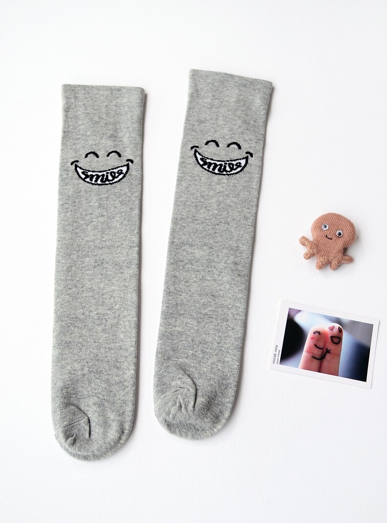 2-6 Jaar Baby Kinderen Panty Katoen Gebreide Panty Kniekousen Voor Meisjes: light grey smile