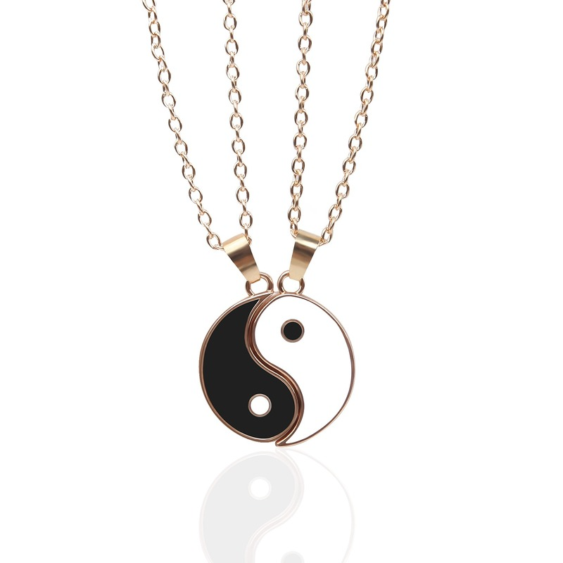 2/4 Uds Tai Chi Yin Yang pareja pulseras collares conjunto colgante pulsera de cadena trenzada ajustable pulseras de amante a juego gargantilla: Bañado en rodio de imitación