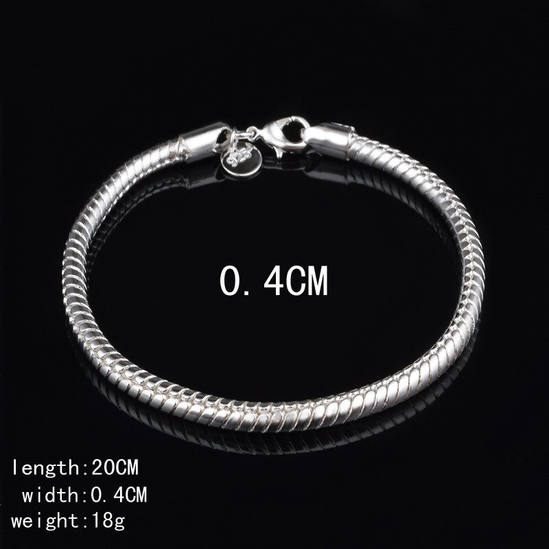 Pulseira de ossos de cobra, venda quente, cor prata, pulseira para mulheres: 4mm