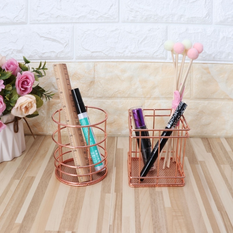 Portapenne in metallo oro rosa astuccio per scrivania articoli di cancelleria per ufficio forniture per scrivania per ufficio