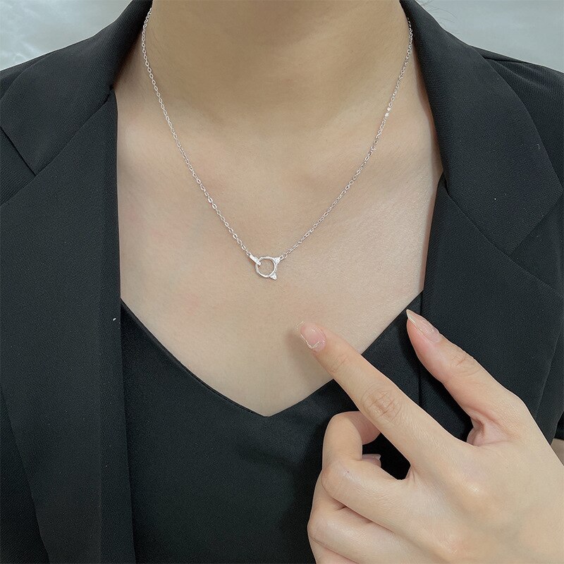 Voq Zilveren Kleur Eenvoudige Leuke Kat Zirkoon Hanger Ketting Sleutelbeen Keten Vrouwen Sieraden