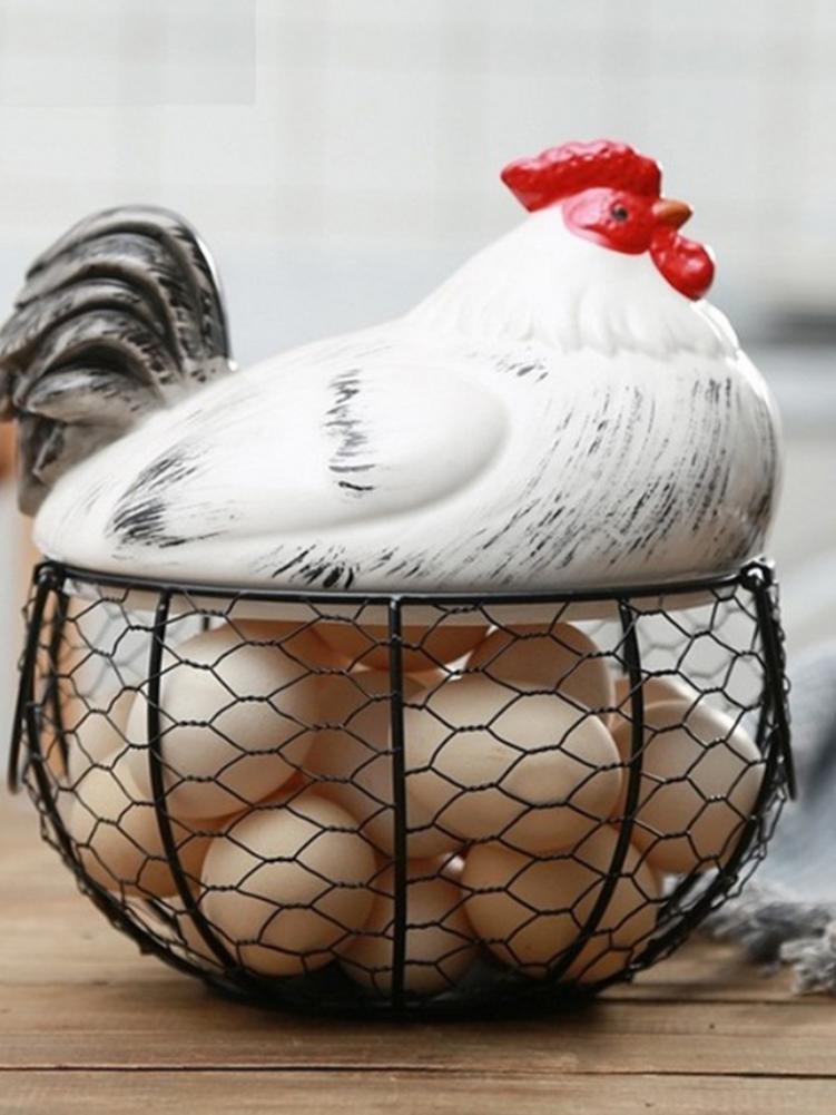 Ceramic Egg Stand Chicken Silk Egg Storage Basket Fruit Baskets Collection Ceramic Chickens Sprout Decoration