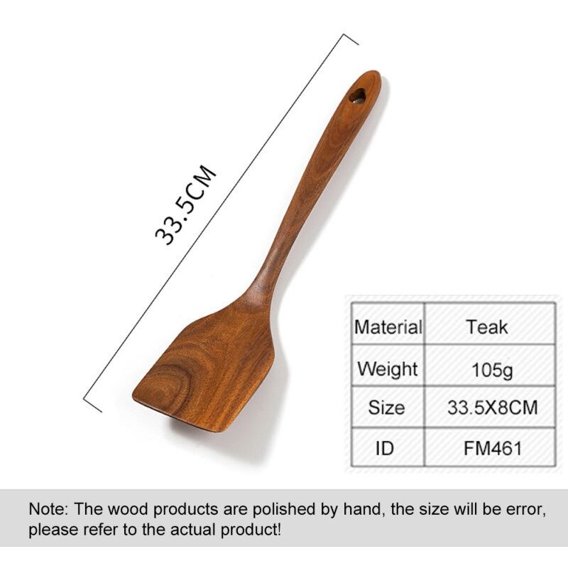 Pala antiadherente de teca para freír arroz cuchara de madera sólida espátula de cocina herramientas y utensilios de cocina cuchara de arroz útil: UB0924A4