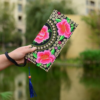 Heißer Preis-förderung Neueste Bestickte Brieftasche Geldbörse handgefertigt Ethnischen Blumen Stickerei Frauen Lange Brieftasche Schild Kupplung Handtasche: 6