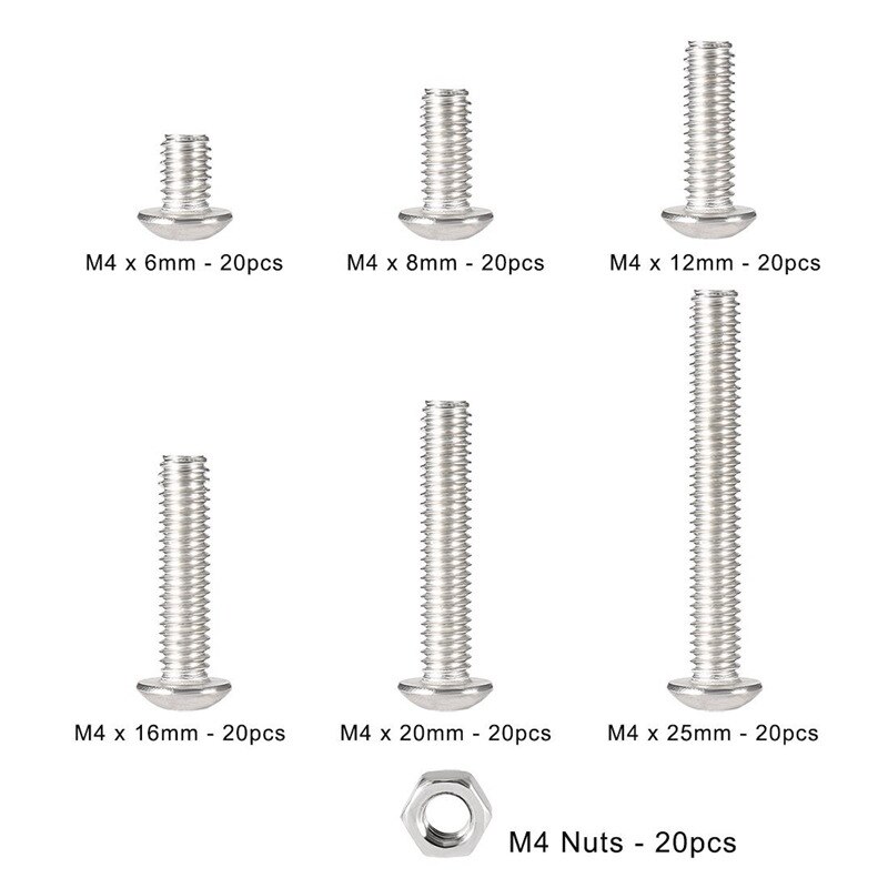 ! 170pcs 304 Stainless Steel M4 Hex Socket Button Head Screw Nut Assortment Kit