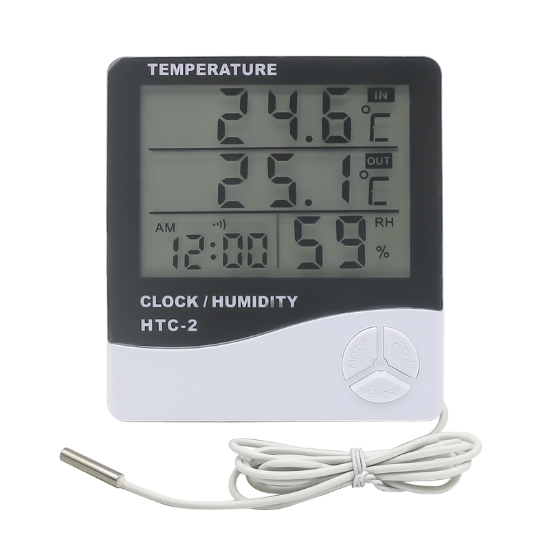Digital Thermometer Hygrometer Weather Station Temperature Humidity Tester Clock Alarm Wall Indoor Outdoor Sensor Probe LCD: Default Title