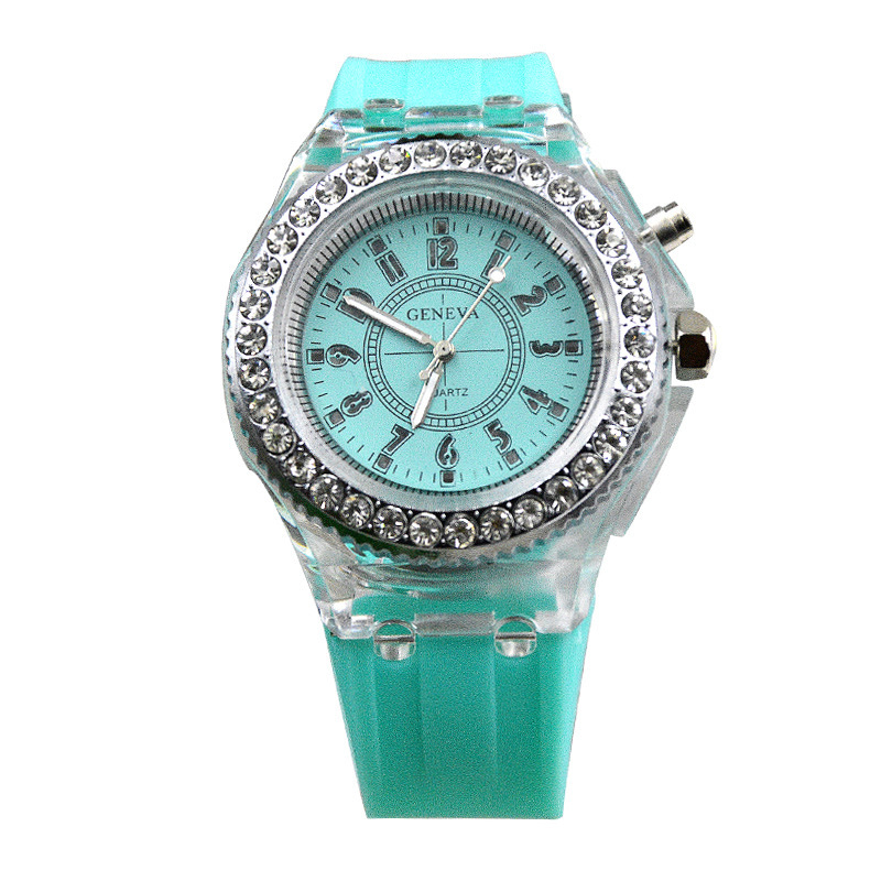 Luminous Quartz Watch for Women Personality Rhinestone Led Geneva Male and Female Students Couple Jelly Wrist Watches