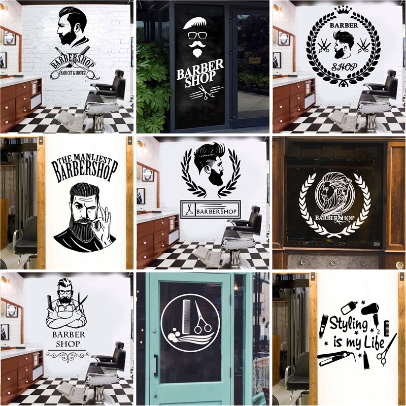 Decoratie voor een kapperszaak, muursticker voor een knipbeurt, stickers voor op maat gemaakte etalageglazen, muurschilderingen #39 #39