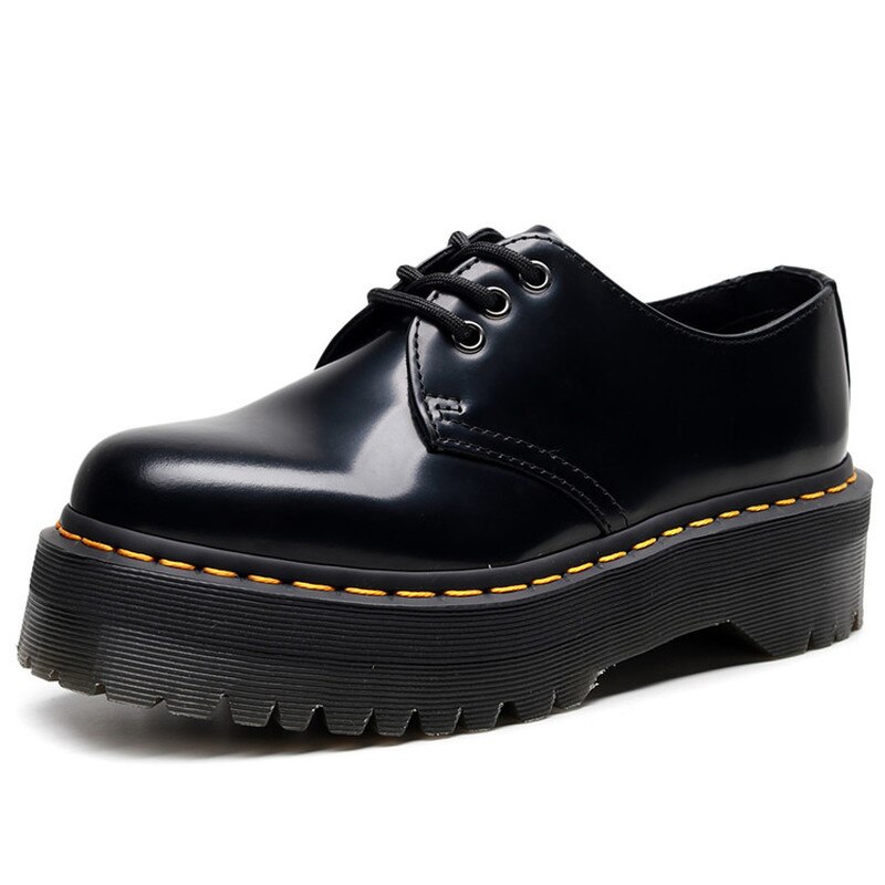 Original Frauen Freizeit Skateboard Schuhe Dicken Sohlen Leder Frauen Schuhe Gummi Skateboard Schuh für Frau Größe 35-42: Black / 5