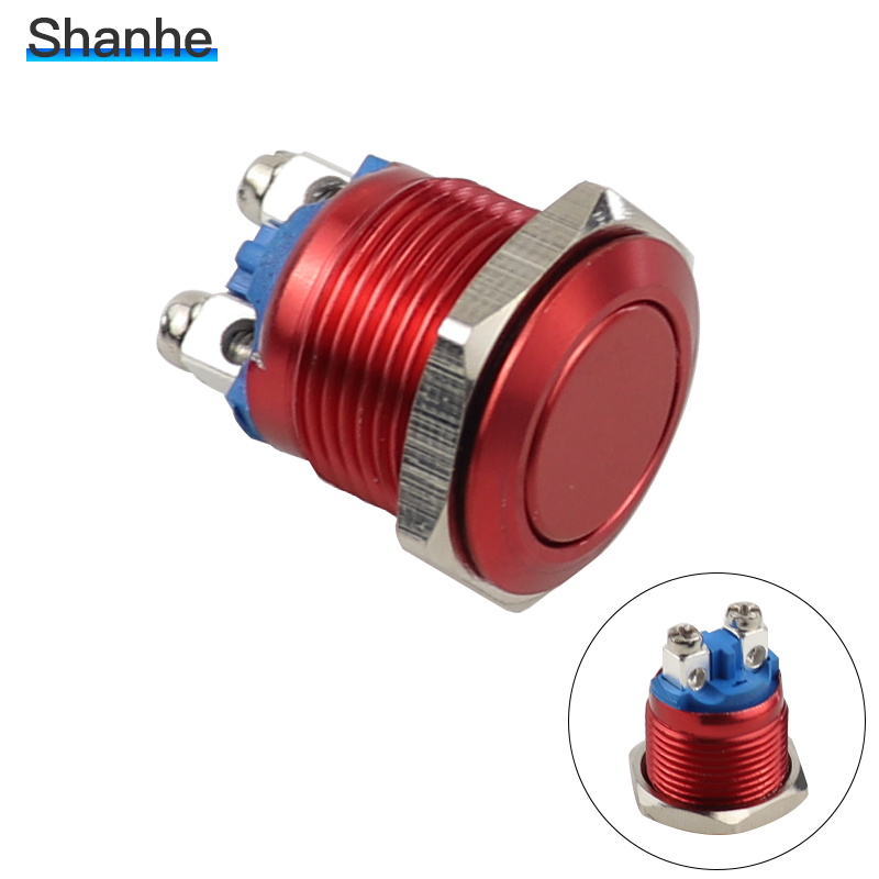 16mm Metal brass Push Button Switch Momentary 1NO Car press button screw terminal: Red