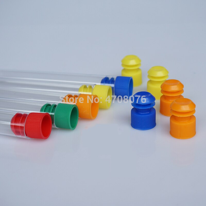 Tubes à essai en plastique avec bouchon de couleur, fond transparent en forme de U, matériel de laboratoire PS pour expérience scientifique, 15x100mm, 50 pièces/lot
