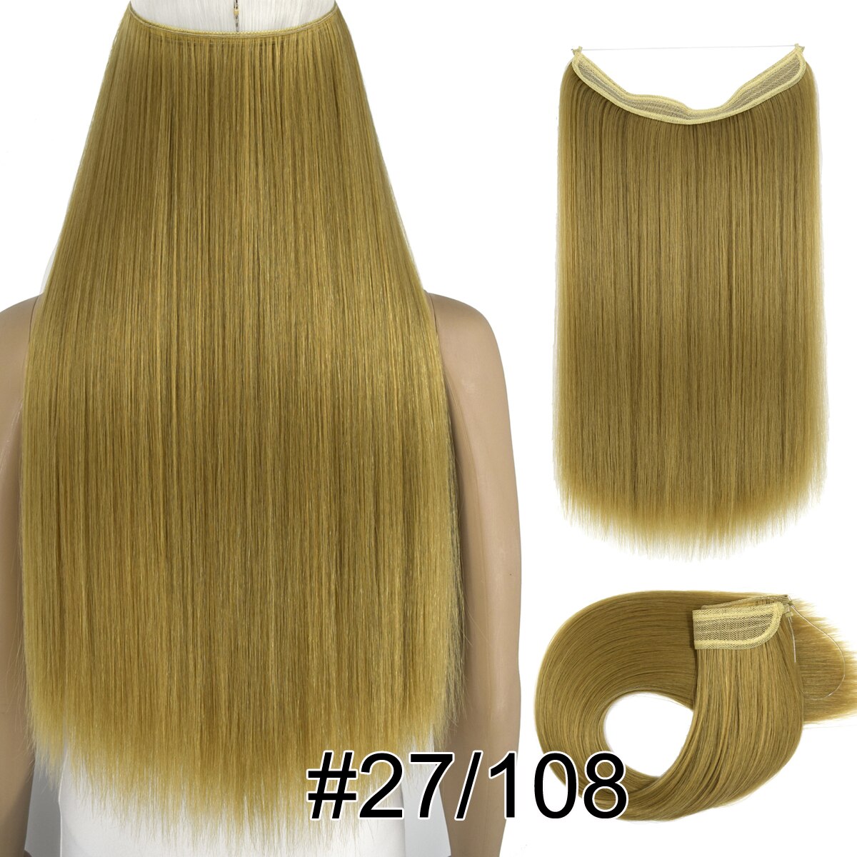 Topreety Halo Hair Extensions Onzichtbare Elastische Draad Verborgen Haarstukken Geen Clip Hittebestendige Synthetische Vezel TPYLS90: 27-108