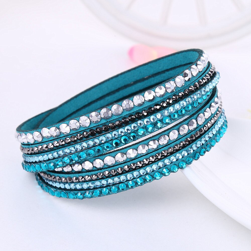 Stijl Lederen Armband Strass Kristal Armband Multilayer Hologram Armbanden Voor Vrouwen Sieraden: O