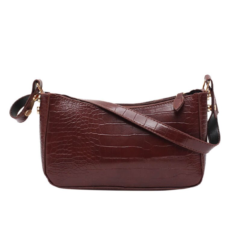 Krokodille mønster baguette tasker pu læder skuldertasker til kvinder luksus håndtaske kvindelig rejse: Kaffe