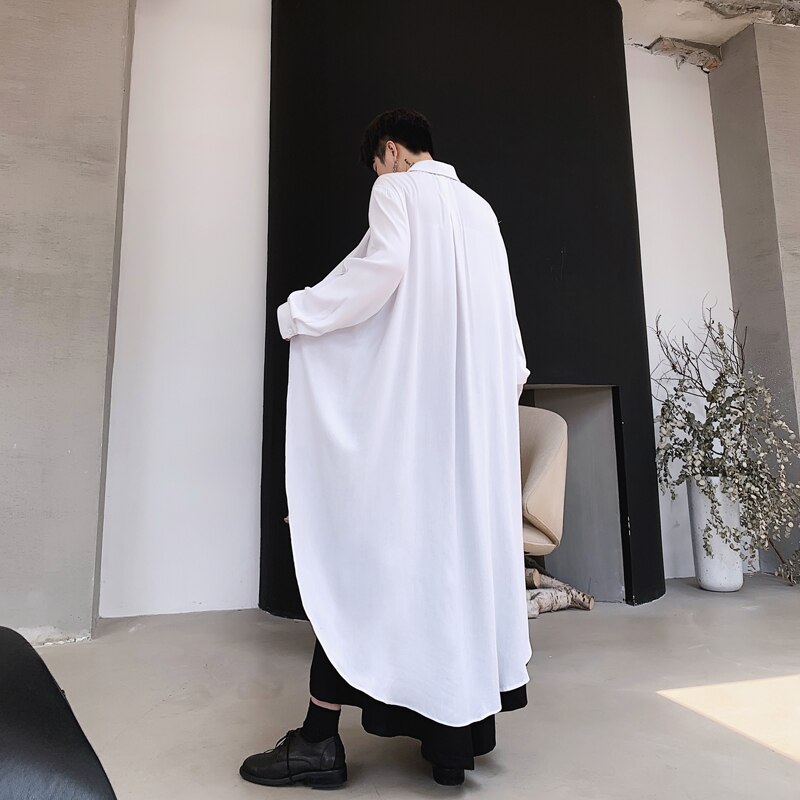 Abrigo informal holgado de manga larga para hombre, camisa blanca y negra, ropa de calle de Japón para hombre, camisa gótica de Hip Hop, cárdigan, ropa para espectáculos de escenario