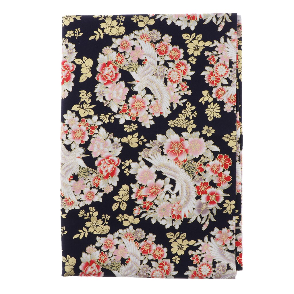 Cotton Quilting Patchwork Fabric Bronzing Crane &amp; Floral Pattern 59" Wide: Peach Blossom Black