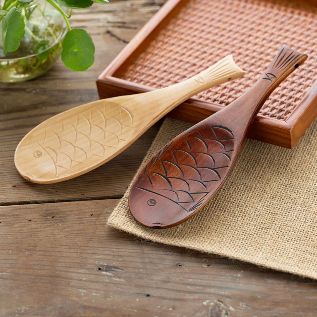 Cuchara de madera para arroz, utensilio de cocina tallado de madera, pato, pescado, arroz, cuchara de paleta, cuchara para sopa, cucharillas antiadherentes