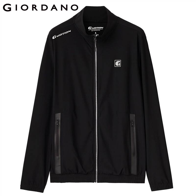 Giordano-chaqueta con cuello levantado para hombre, con estampado de G-MOTION, bolsillos delanteros y cremallera, informal, negra, 01071675