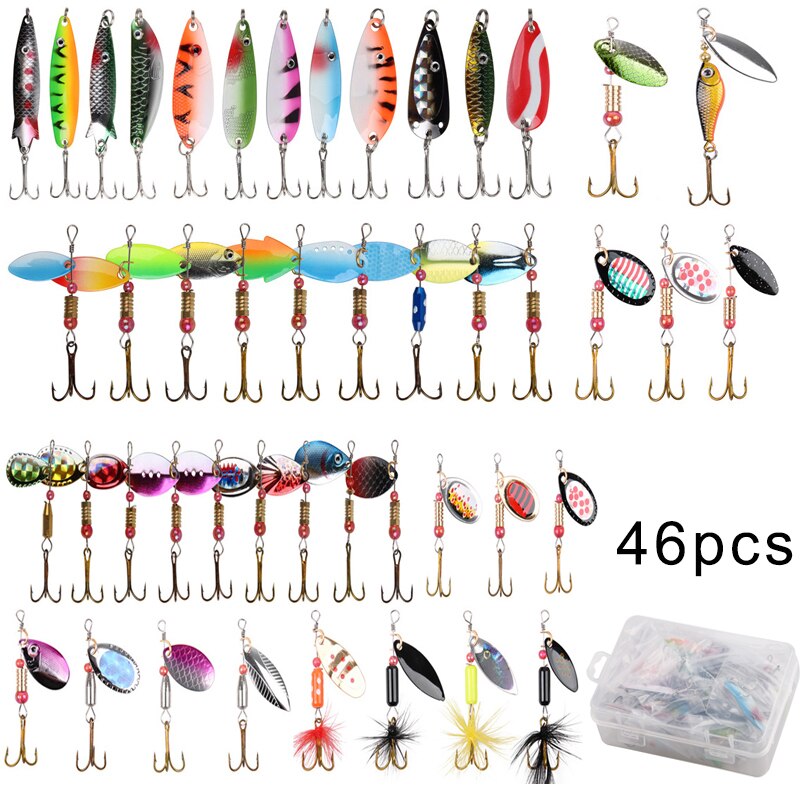 46 Teile/los Löffel angeln Spinner köder 3g-12,5g Rotierenden Metall pailletten Vorrichtungen haken Künstliche Köder für Forelle Bass Angeln locken: Ursprünglich Titel