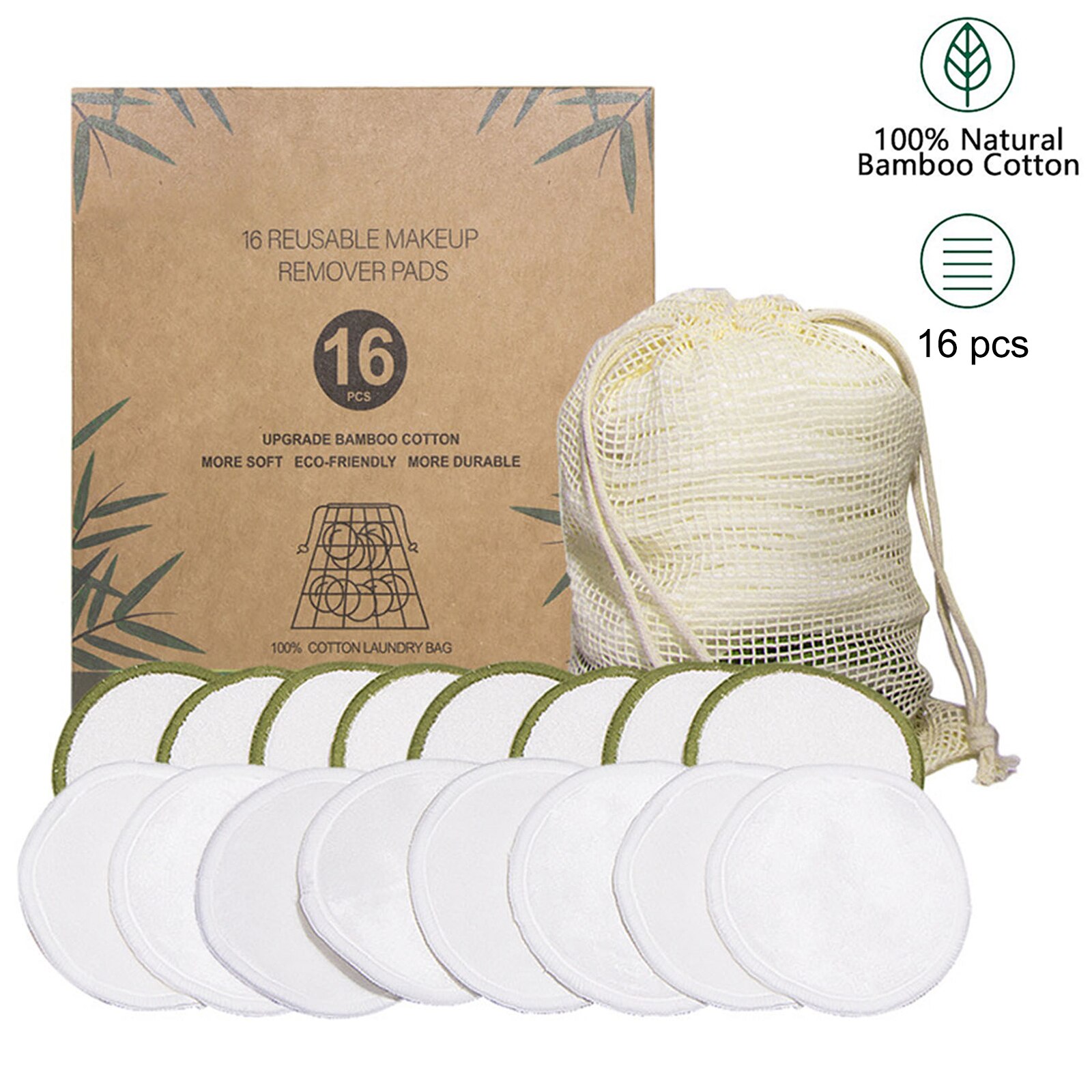 12/16/20pcs Reusable Bamboo Cotton Pads Washable Makeup Up Pads Remover Sets Washable Environmental Protection With Laundry Bag: Blue