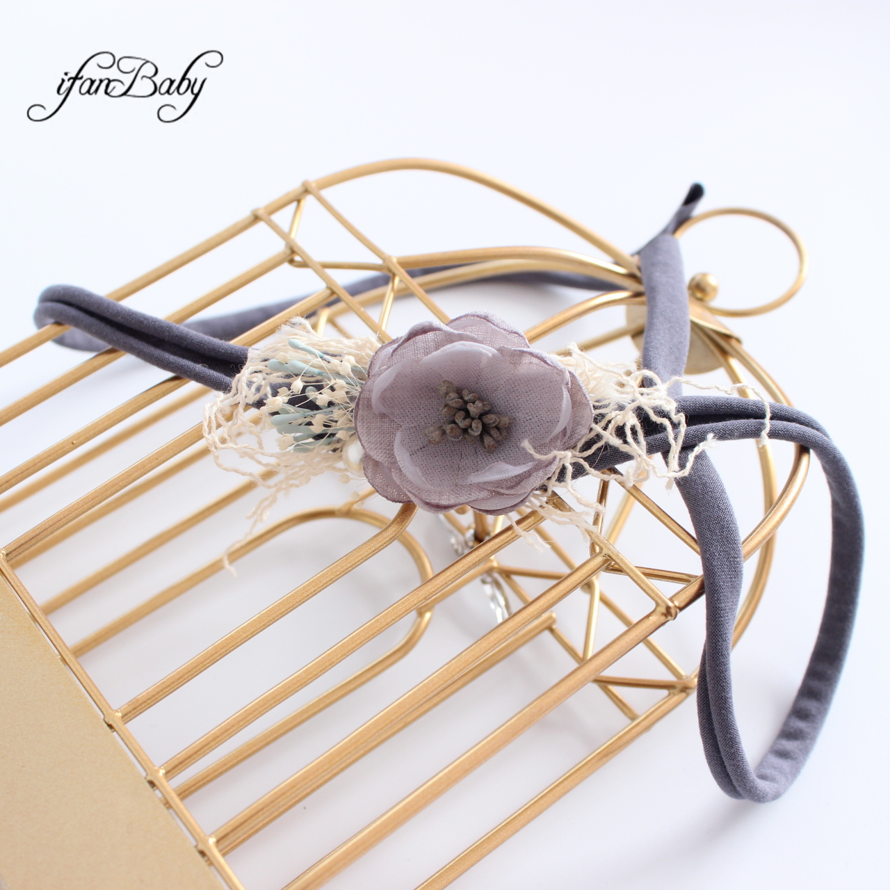 Diadema de flores rosas vintage quemada para niños y mujeres con diadema elástica de nailon con perlas: Lavanda