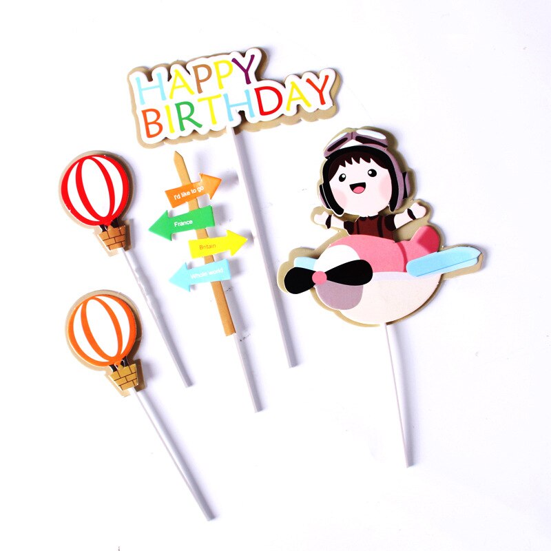 Garniture de gâteau d'anniversaire, décoration d'arbre de voiture, nuage, pilote d'avion, drapeau de fête, fournitures de pâtisserie, garniture de Cupcake, réception pour bébé: Saphir profond