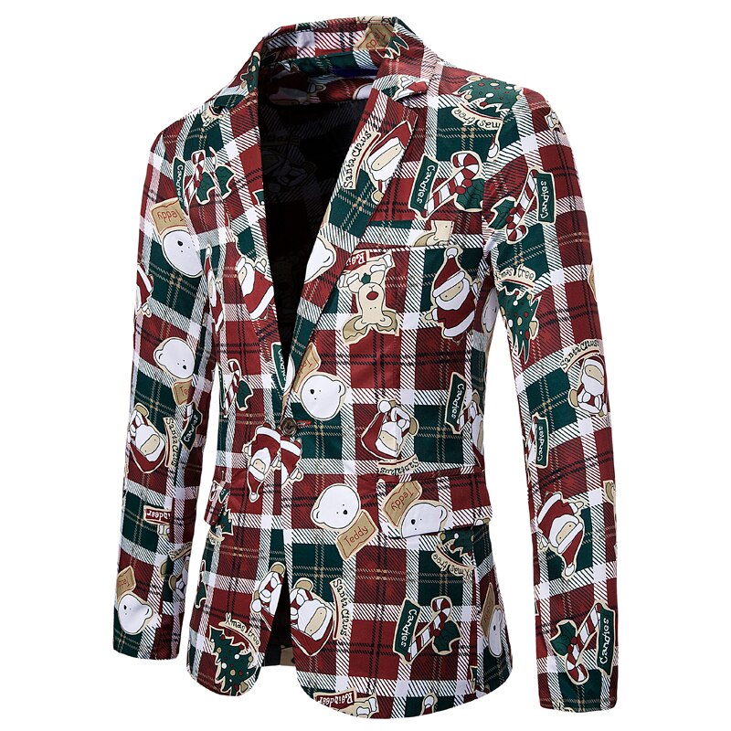 hommes Blazer noël père noël imprimer costume veste manteaux décontracté fête bal mince scène Costumes vêtements pour hommes