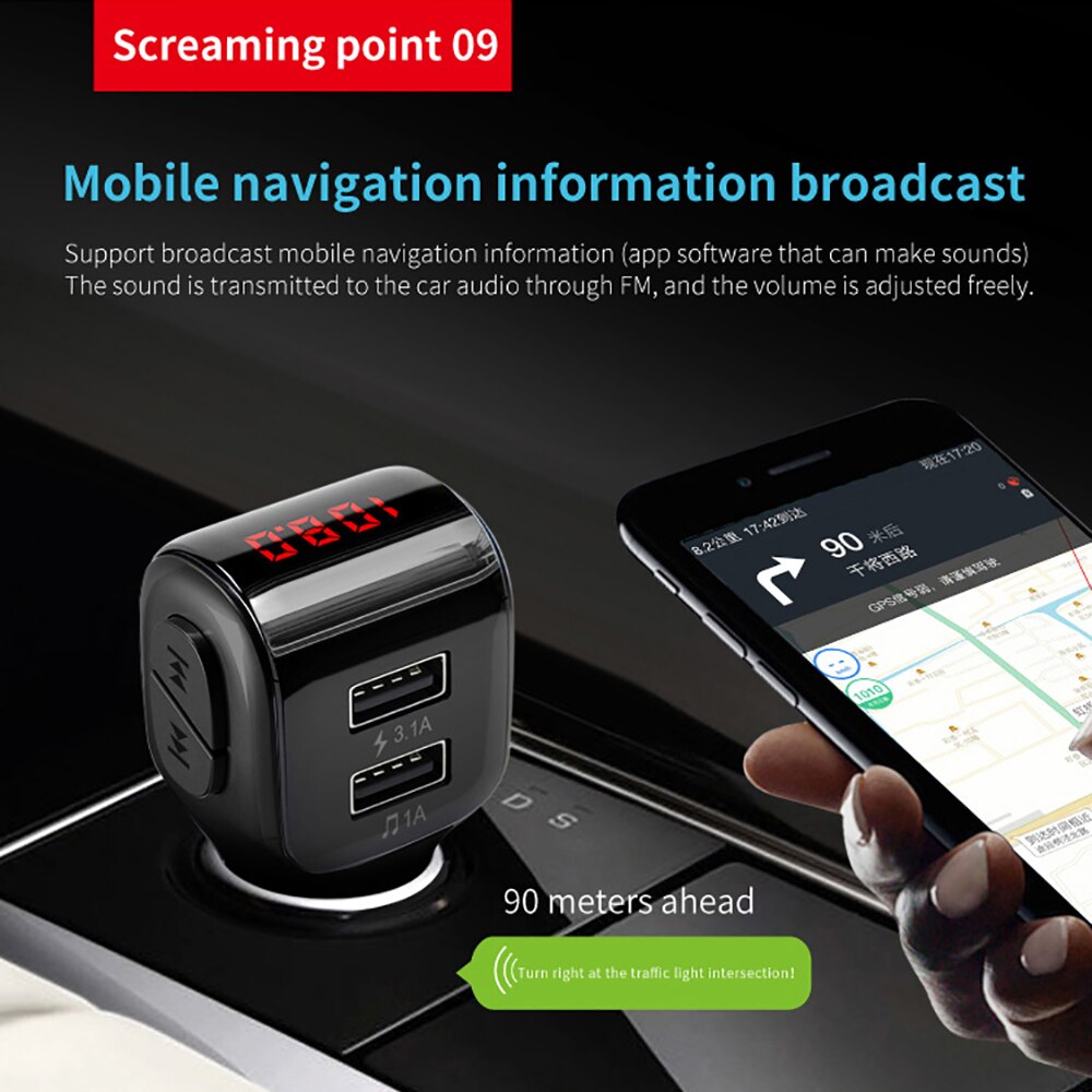 Bluetooth 5.0 mp3 Dual USB Charger Car Player FM Transmitter 3.1A smart Fast Charge FM transmitter Support TF Card Car Kit