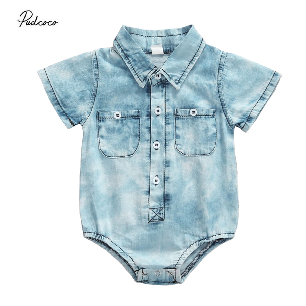 Baby Summer Clothing 0-1Years Newborn Infant Baby Girls Boys Denim Color Romper Casual Short Sleeve Jumpsuits