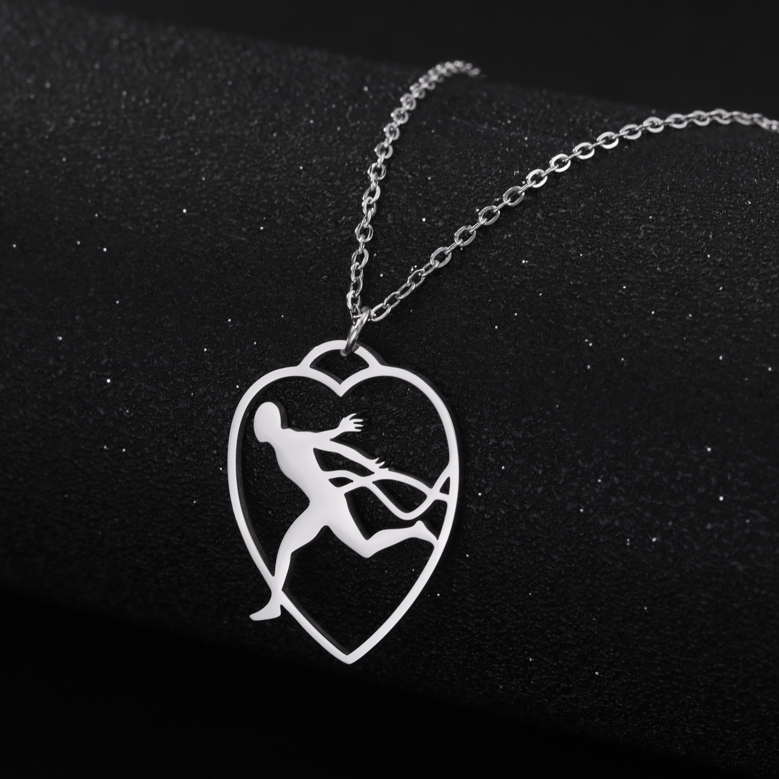 Trendy Gymnastics Taekwondo Sports Pendant Necklace Stainless Steel Hearts Round Shape Necklaces For Women Party Jewelry